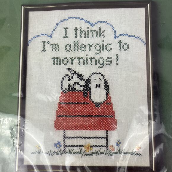 Malina Cross Stitch Kit Peanuts Snoopy 8110 020 Lazy Morning 11x14 Inch Vintage - Picture 2 of 4